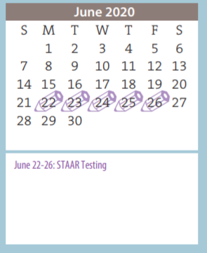 District School Academic Calendar for Crockett Middle for June 2020