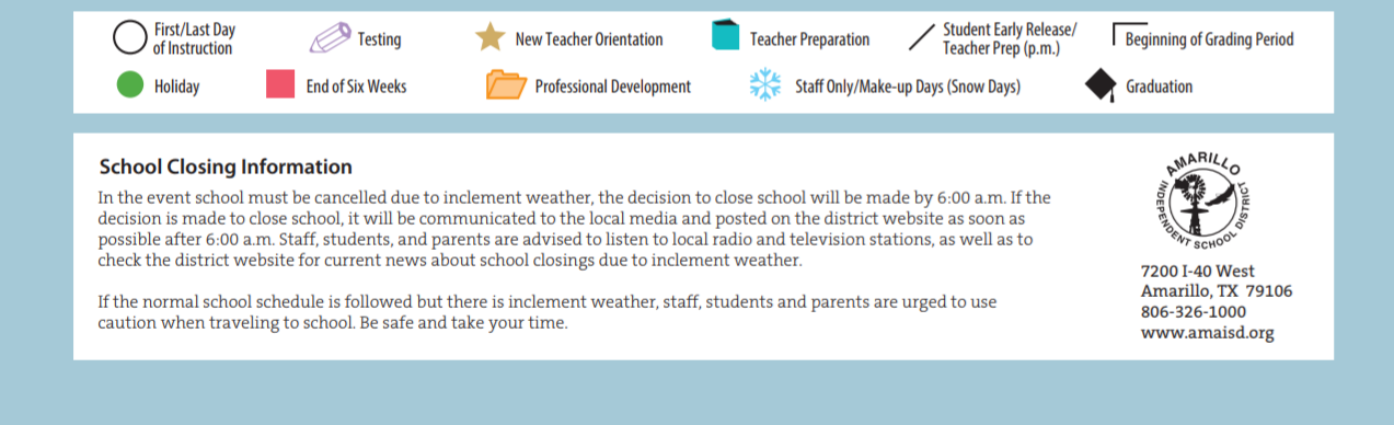 District School Academic Calendar Key for Palo Duro High School