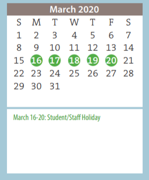 District School Academic Calendar for Johnny N Allen-6th Grade Campus for March 2020