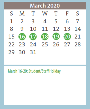 District School Academic Calendar for Travis Middle for March 2020