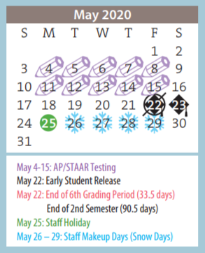 District School Academic Calendar for Coronado Elementary for May 2020