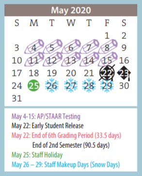 District School Academic Calendar for Palo Duro High School for May 2020