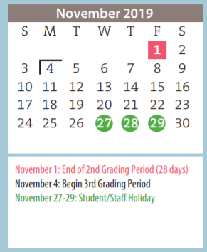 District School Academic Calendar for Travis Middle for November 2019