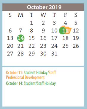 District School Academic Calendar for Woodlands Elementary for October 2019