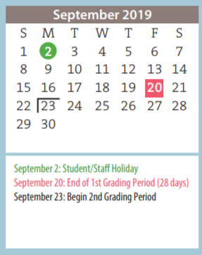 District School Academic Calendar for Carver Early Childhood Academy for September 2019