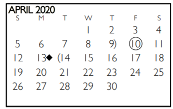 District School Academic Calendar for Tarrant Co J J A E P for April 2020