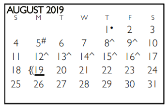 District School Academic Calendar for Duff Elementary for August 2019
