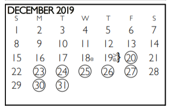 District School Academic Calendar for Shackelford Junior High for December 2019