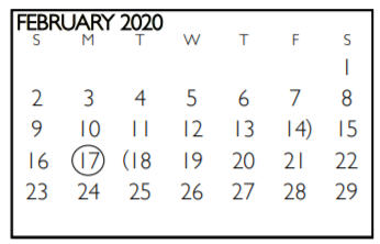 District School Academic Calendar for Tarrant Co J J A E P for February 2020
