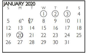 District School Academic Calendar for Short Elementary for January 2020