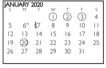 District School Academic Calendar for Tarrant Co J J A E P for January 2020