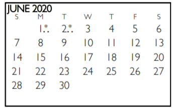 District School Academic Calendar for Shackelford Junior High for June 2020