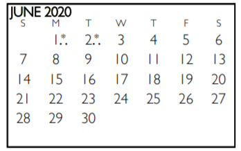 District School Academic Calendar for Tarrant Co J J A E P for June 2020