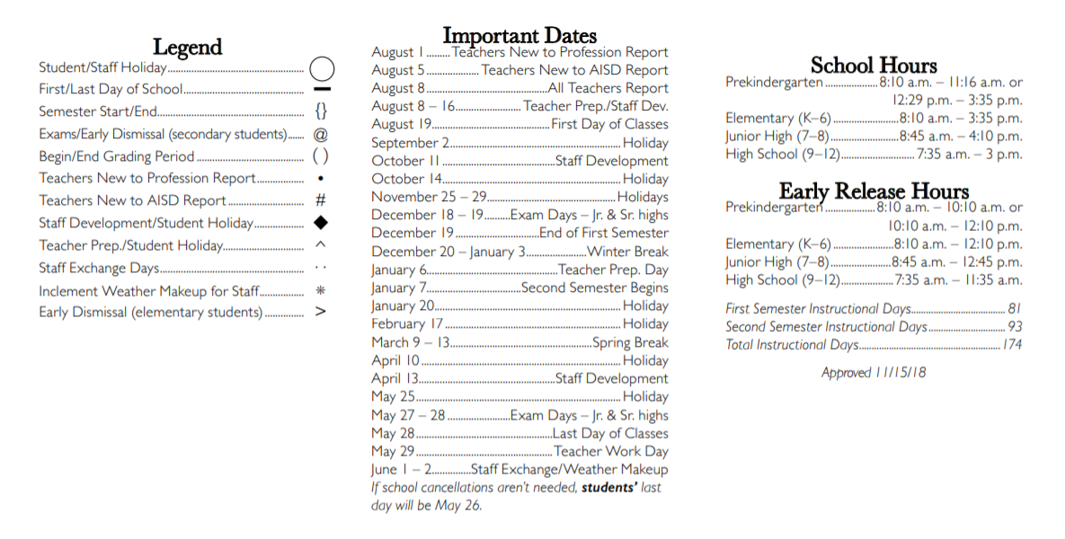 District School Academic Calendar Key for Swift Elementary