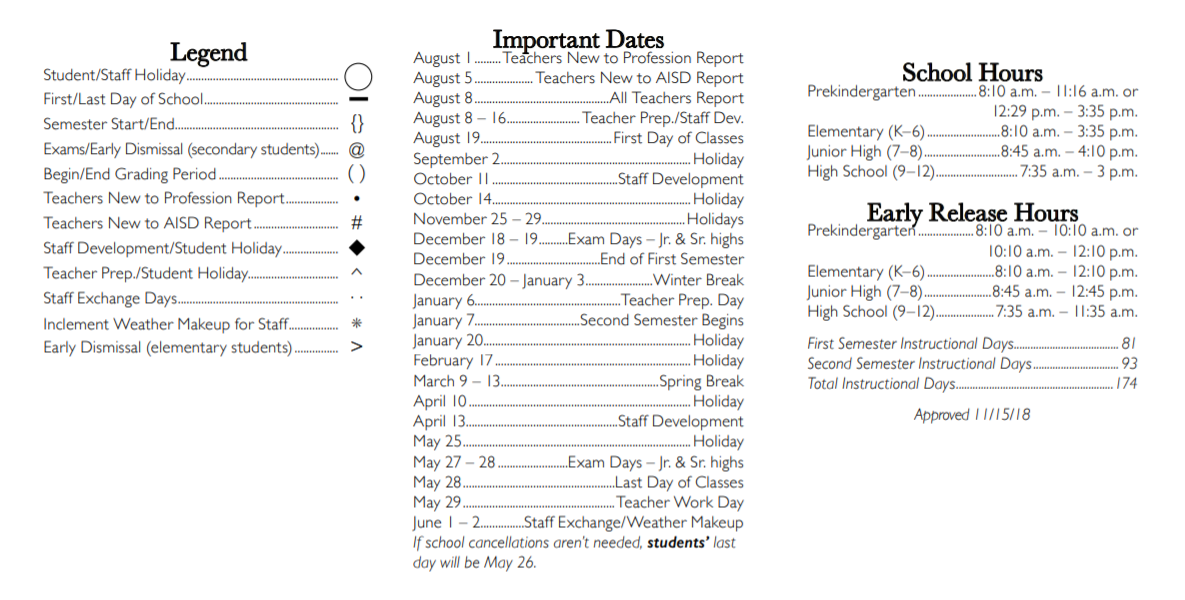 District School Academic Calendar Key for Tarrant Co J J A E P