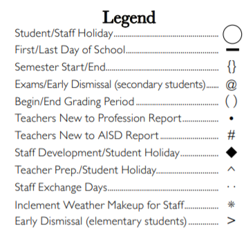 District School Academic Calendar Legend for Swift Elementary