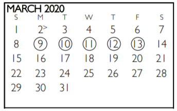 District School Academic Calendar for Tarrant Co J J A E P for March 2020
