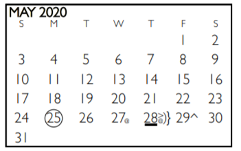 District School Academic Calendar for Tarrant Co J J A E P for May 2020