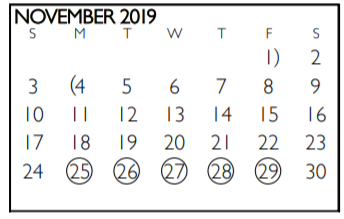 District School Academic Calendar for Dunn Elementary for November 2019