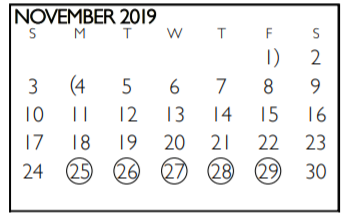 District School Academic Calendar for Tarrant Co J J A E P for November 2019