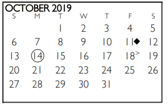 District School Academic Calendar for Special Ed Serv for October 2019