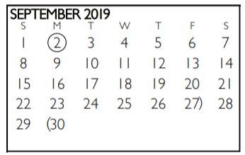 District School Academic Calendar for Young Junior High for September 2019