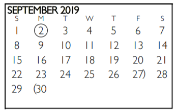District School Academic Calendar for Tarrant Co J J A E P for September 2019