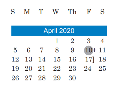 District School Academic Calendar for Mcbee Elementary for April 2020