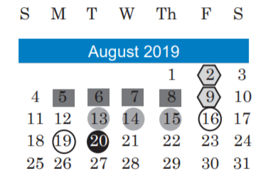 District School Academic Calendar for Reilly Elementary for August 2019