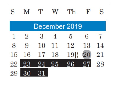 District School Academic Calendar for O Henry Middle School for December 2019