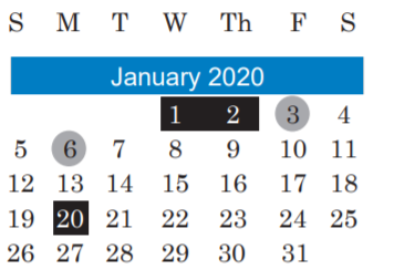 District School Academic Calendar for Mcbee Elementary for January 2020