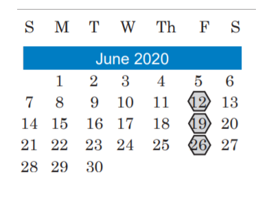 District School Academic Calendar for Pillow Elementary for June 2020