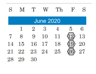 District School Academic Calendar for Mcbee Elementary for June 2020