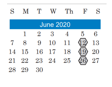 District School Academic Calendar for Zavala Elementary for June 2020