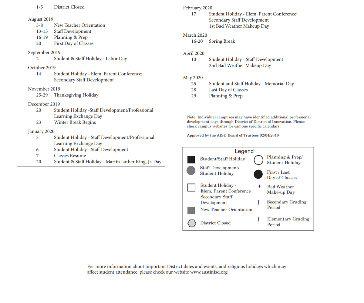 District School Academic Calendar Key for Mcbee Elementary