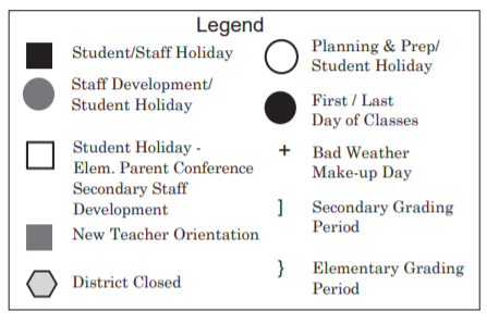 District School Academic Calendar Legend for Cunningham Elementary