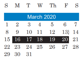 District School Academic Calendar for Pearce M S for March 2020