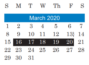 District School Academic Calendar for Williams Elementary for March 2020