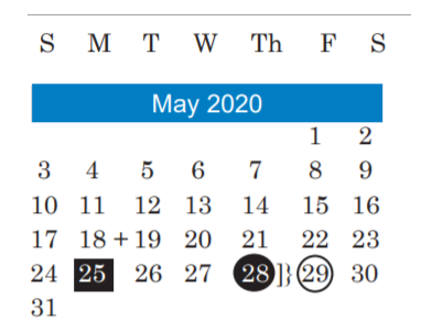 District School Academic Calendar for Mcbee Elementary for May 2020