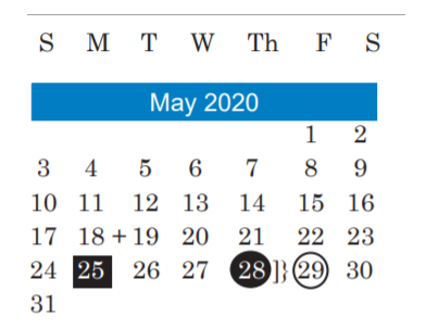 District School Academic Calendar for Cook Elementary for May 2020