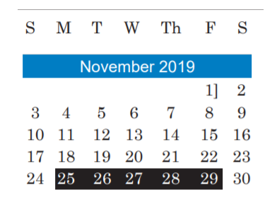 District School Academic Calendar for O Henry Middle School for November 2019