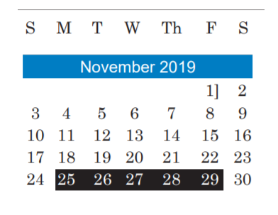 District School Academic Calendar for Mcbee Elementary for November 2019