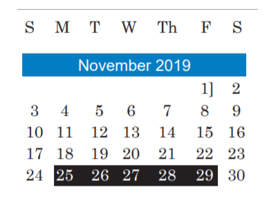 District School Academic Calendar for Travis County J J A E P for November 2019