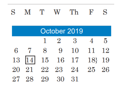 District School Academic Calendar for Southeast Middle School for October 2019