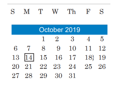 District School Academic Calendar for Mcbee Elementary for October 2019