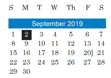 District School Academic Calendar for Mcbee Elementary for September 2019