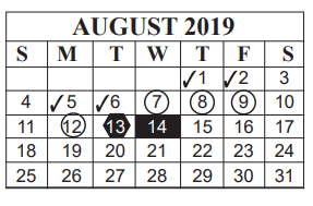 District School Academic Calendar for Odom Middle School for August 2019