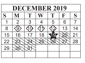 District School Academic Calendar for Ozen High School for December 2019