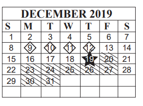 District School Academic Calendar for Marshall Middle School for December 2019