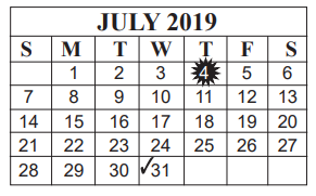 District School Academic Calendar for Bingman Head Start for July 2019
